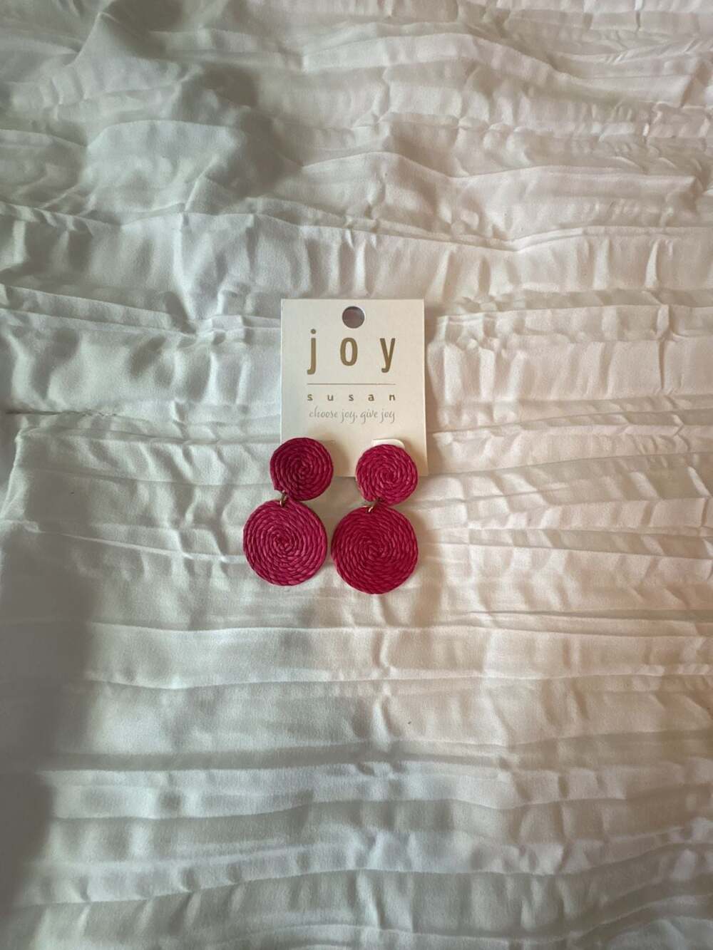 Joy Susan Double Circle Raffia Statement Drop Earrings
